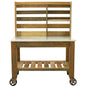 Reclaimed Redwood Rolling Table with Hutch and Cast Iron Casters