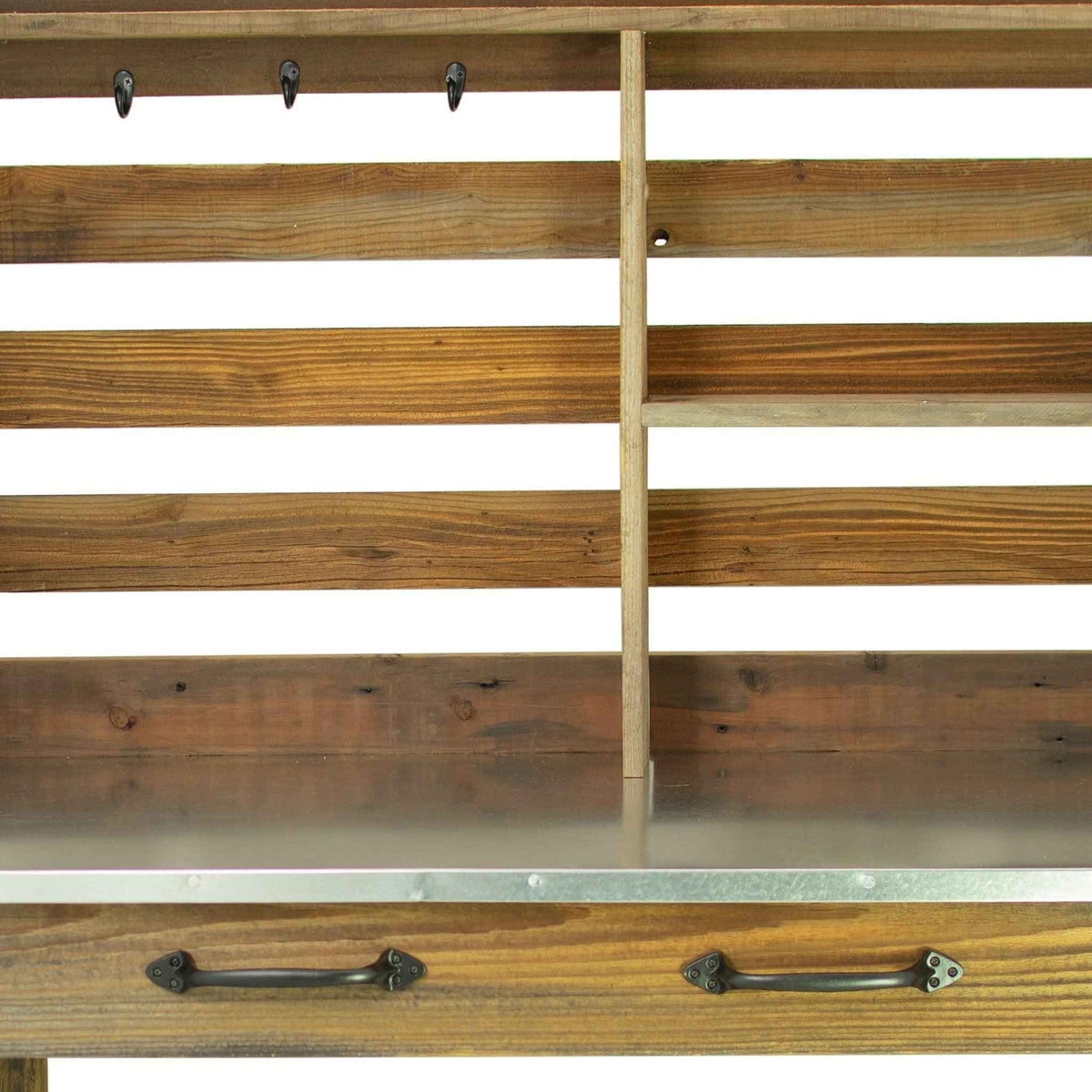 Reclaimed Redwood Rolling Table with Hutch and Cast Iron Casters