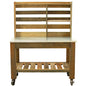 Reclaimed Redwood Rolling Table with Hutch and Cast Iron Casters