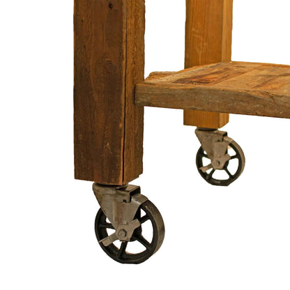 Reclaimed Redwood Rolling Table with Hutch and Cast Iron Casters