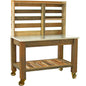 Reclaimed Redwood Rolling Table with Hutch and Cast Iron Casters