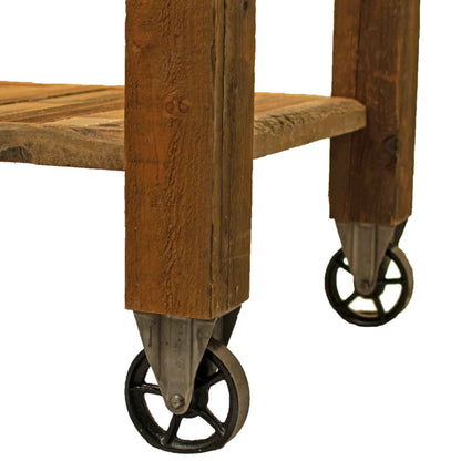 Reclaimed Redwood Rolling Table with Hutch and Cast Iron Casters