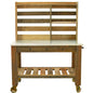 Reclaimed Redwood Rolling Table with Hutch and Cast Iron Casters