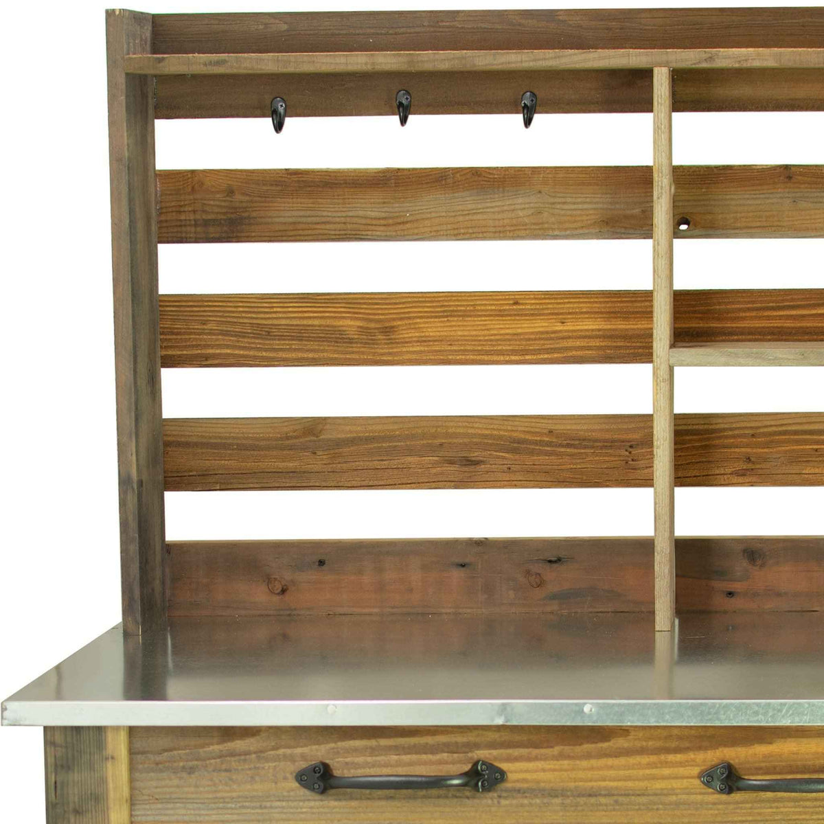 Reclaimed Redwood Rolling Table with Hutch and Cast Iron Casters