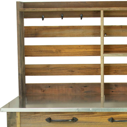Reclaimed Redwood Rolling Table with Hutch and Cast Iron Casters