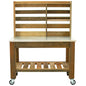 Reclaimed Redwood Rolling Table with Hutch and Cast Iron Casters