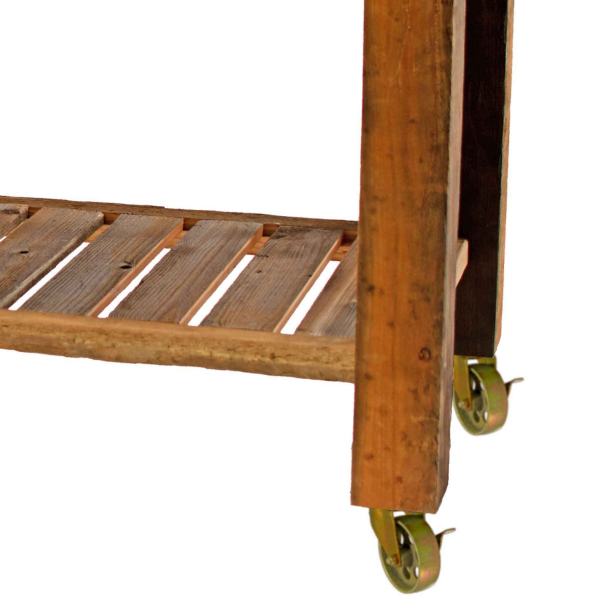 Reclaimed Redwood Rolling Cart with Cast Iron Casters