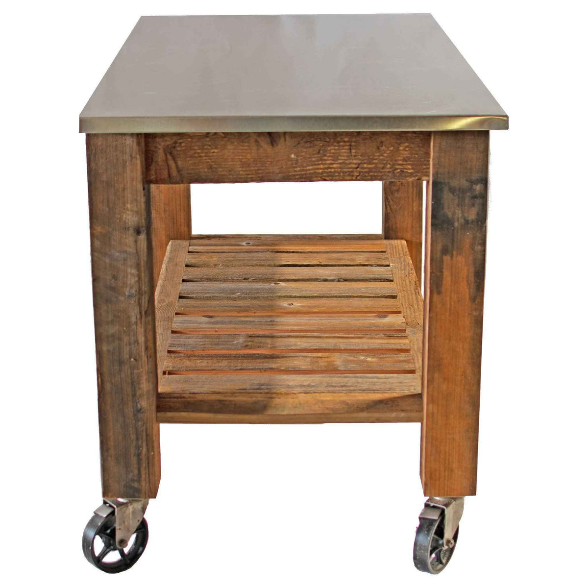Reclaimed Redwood Rolling Cart with Cast Iron Casters