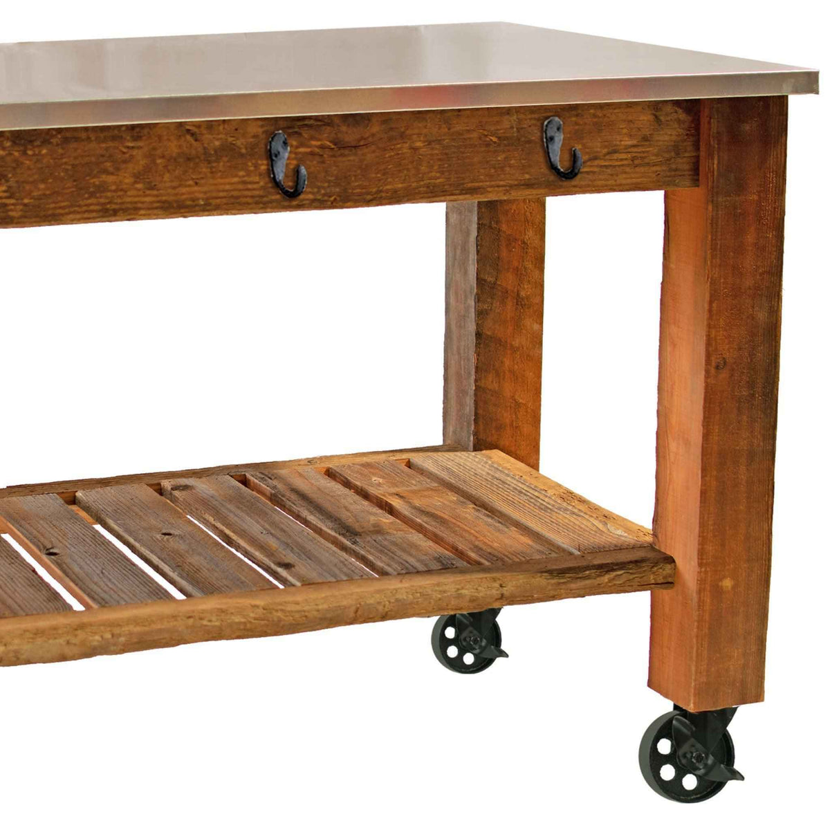 Reclaimed Redwood Rolling Cart with Cast Iron Casters
