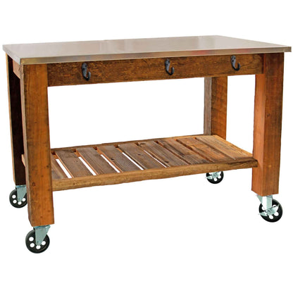 Reclaimed Redwood Rolling Cart with Cast Iron Casters
