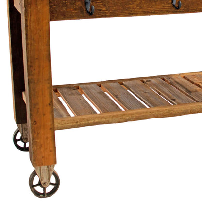 Reclaimed Redwood Rolling Cart with Cast Iron Casters