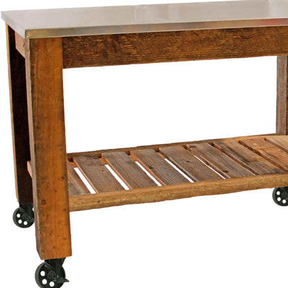 Reclaimed Redwood Rolling Cart with Cast Iron Casters