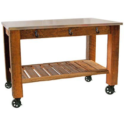 Reclaimed Redwood Rolling Cart with Cast Iron Casters