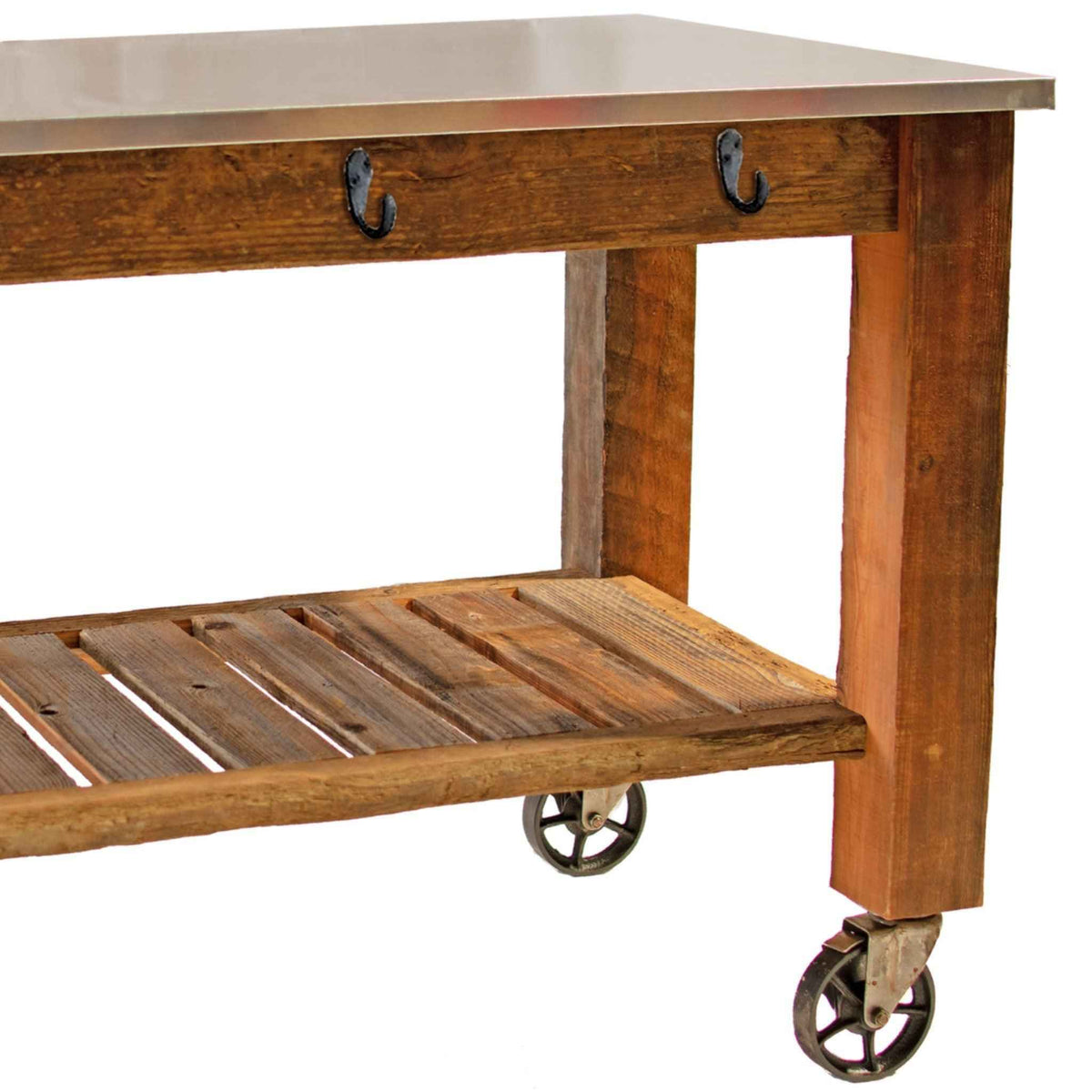Reclaimed Redwood Rolling Cart with Cast Iron Casters