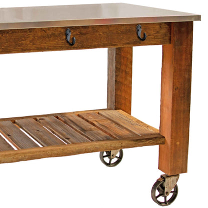 Reclaimed Redwood Rolling Cart with Cast Iron Casters