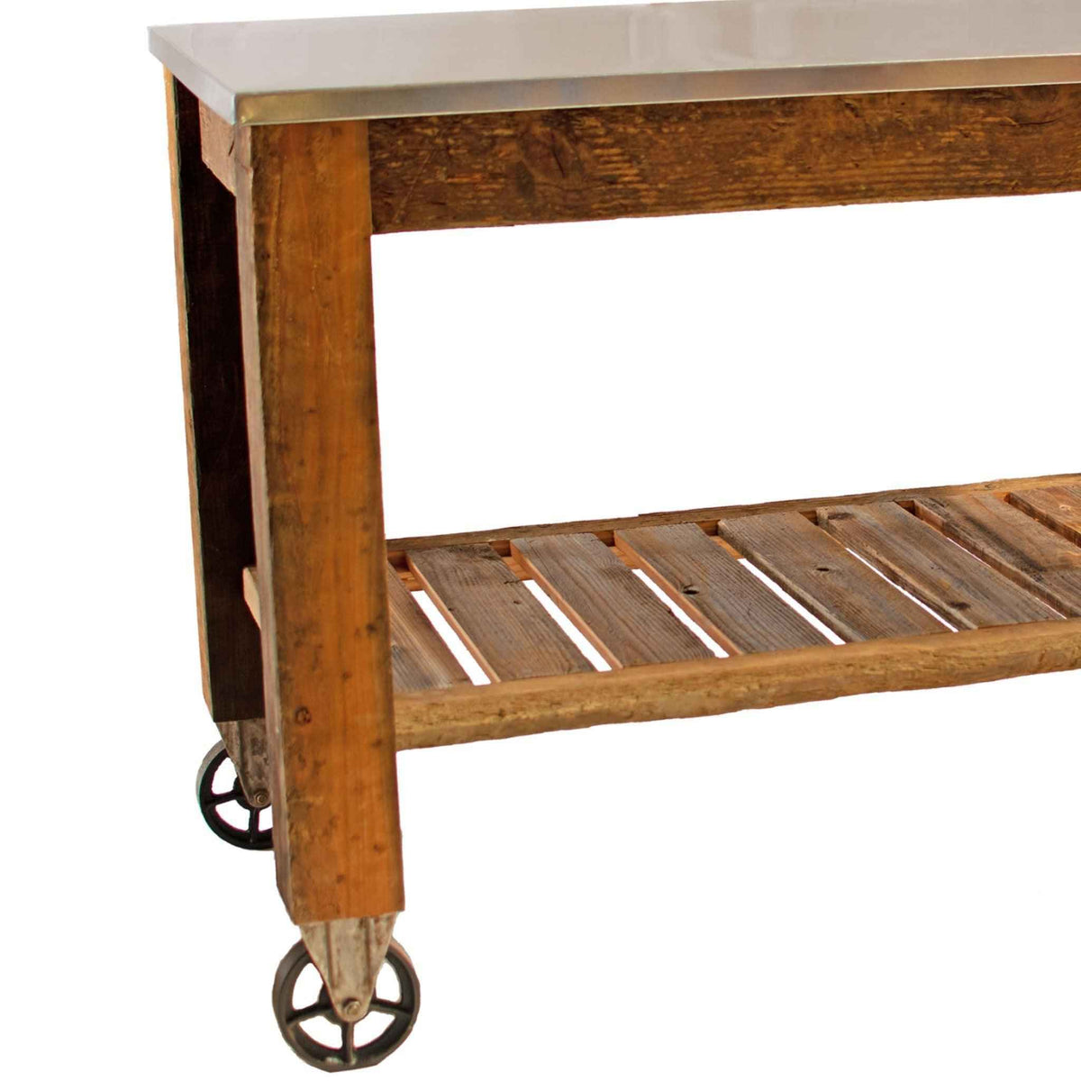 Reclaimed Redwood Rolling Cart with Cast Iron Casters