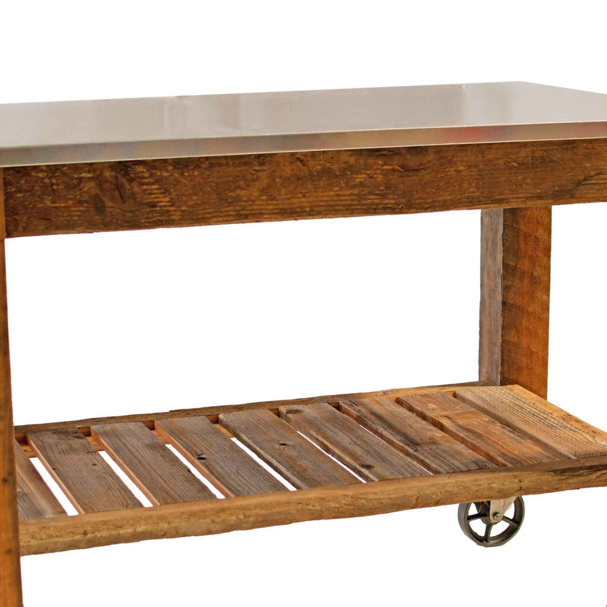 Reclaimed Redwood Rolling Cart with Cast Iron Casters
