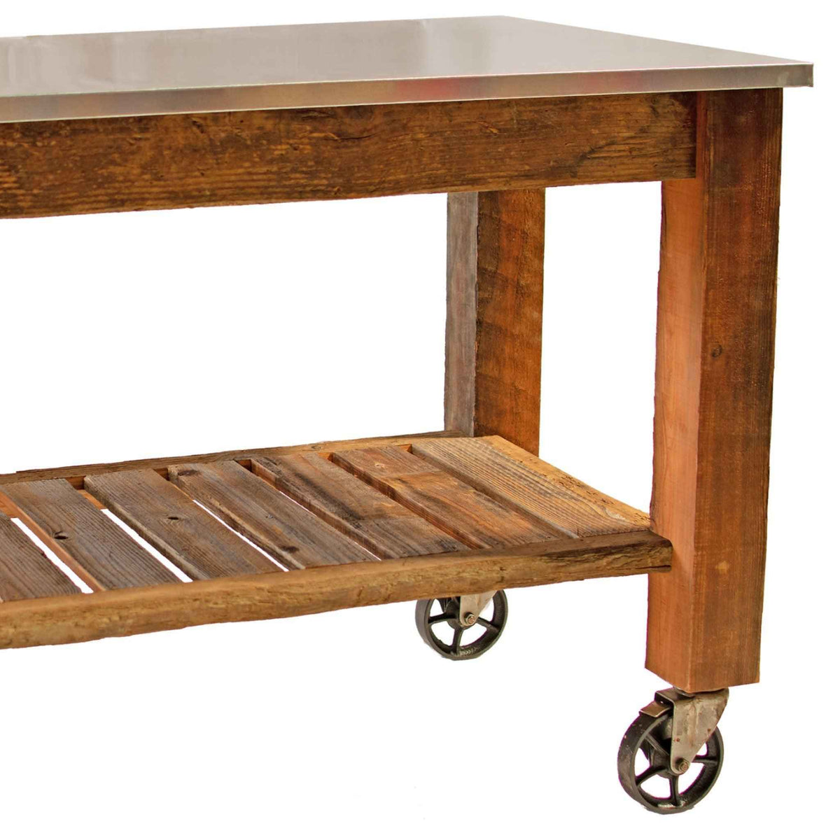 Reclaimed Redwood Rolling Cart with Cast Iron Casters