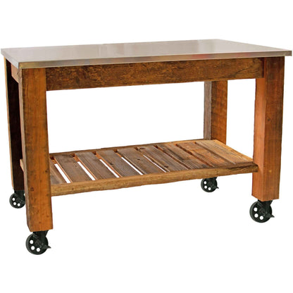 Reclaimed Redwood Rolling Cart with Cast Iron Casters