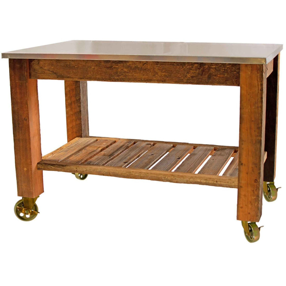 Reclaimed Redwood Rolling Cart with Cast Iron Casters