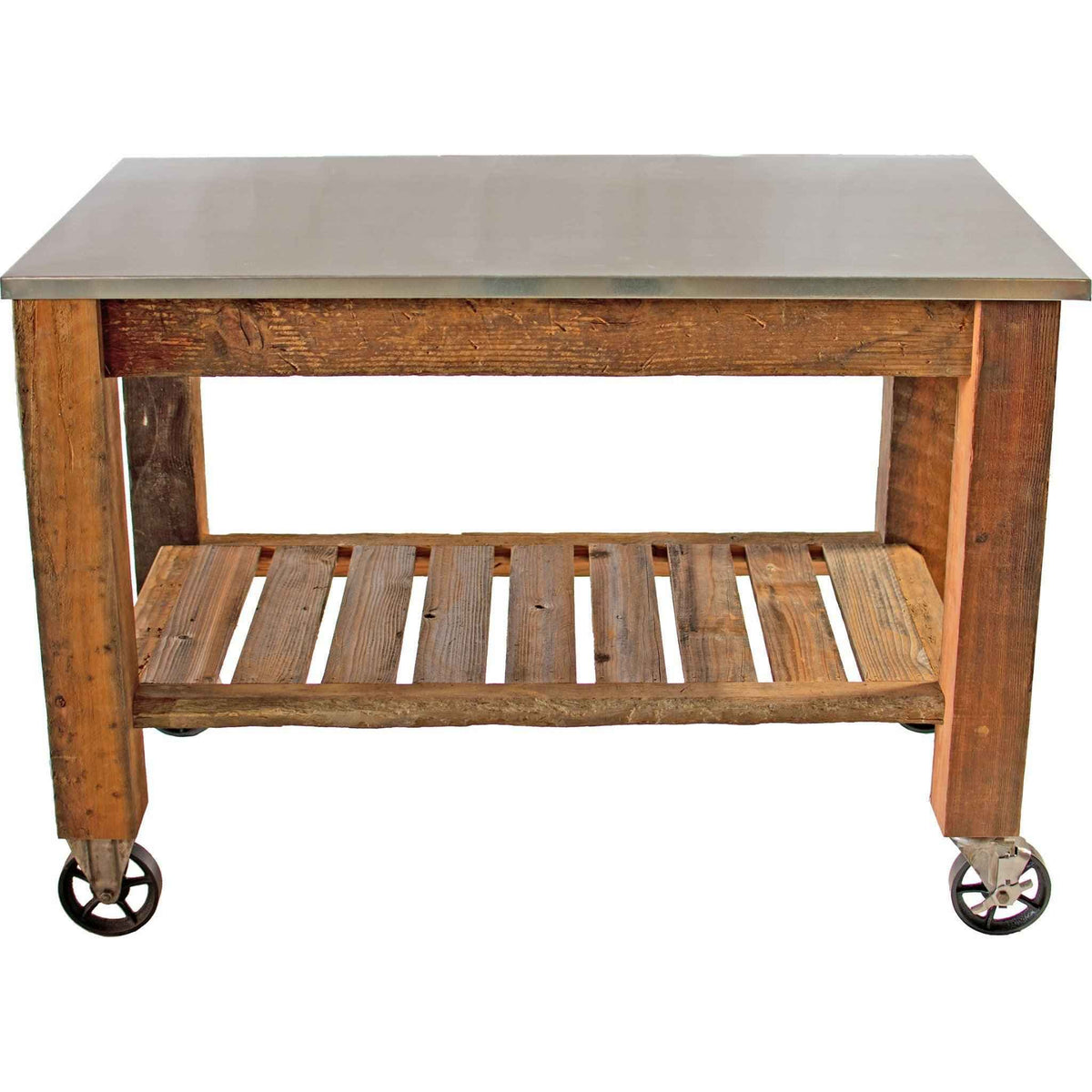 Reclaimed Redwood Rolling Cart with Cast Iron Casters