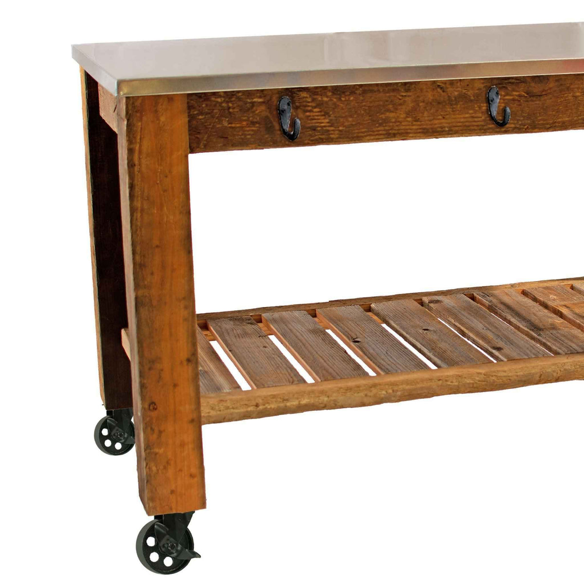 Reclaimed Redwood Rolling Cart with Cast Iron Casters