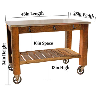 Reclaimed Redwood Rolling Cart with Cast Iron Casters