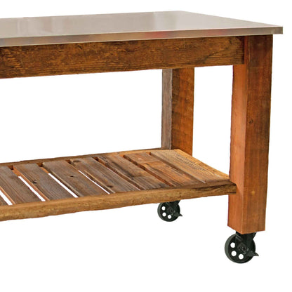 Reclaimed Redwood Rolling Cart with Cast Iron Casters