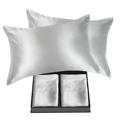 Pair of 100% Silk Pillowcases with Zipper Closure, Silver