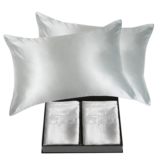 Pair of 100% Silk Pillowcases with Zipper Closure, Silver