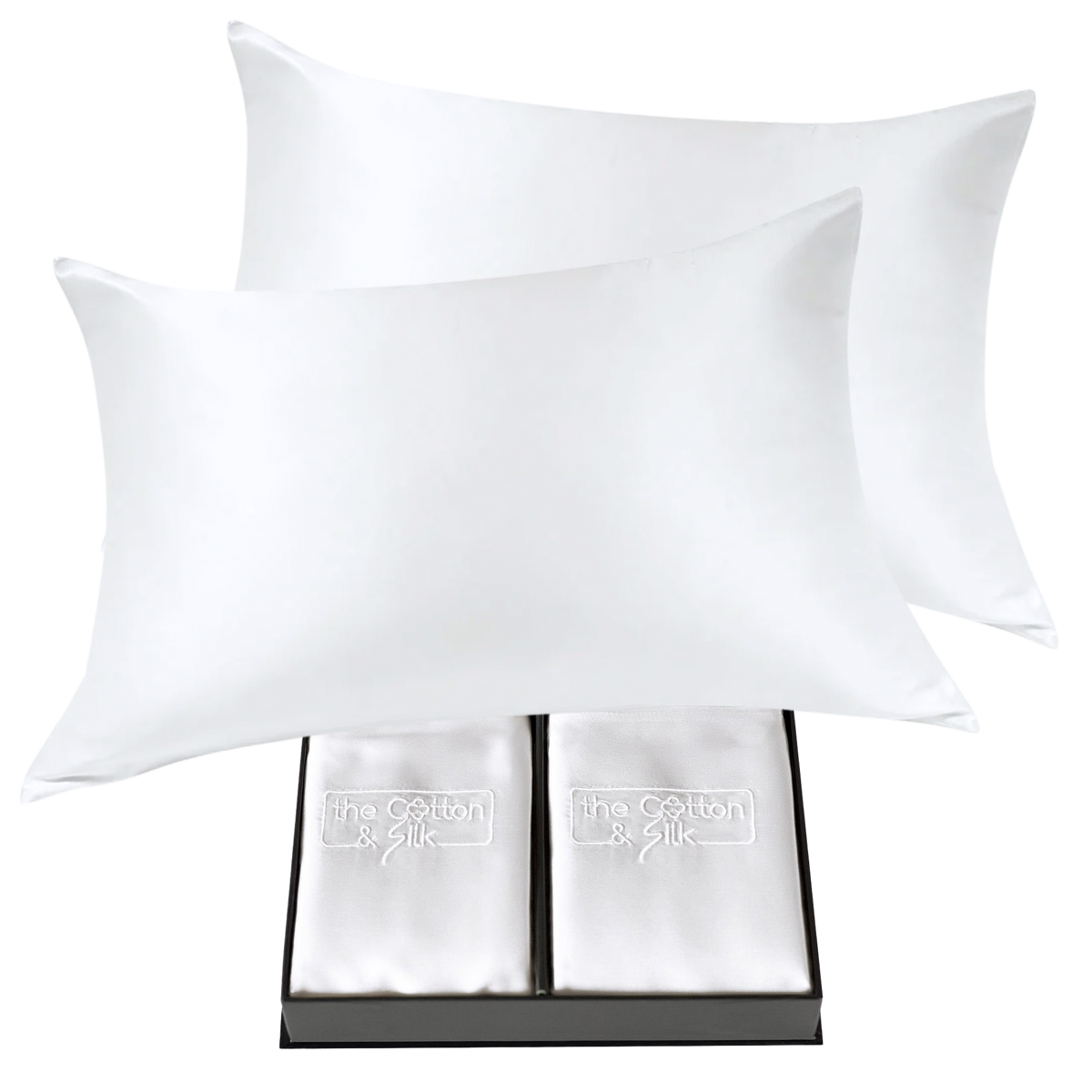 Pair of 100% Silk Pillowcases with Zipper Closure, White