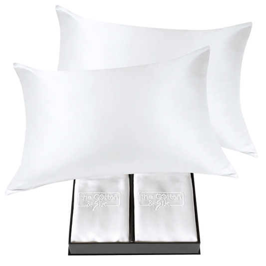 Pair of 100% Silk Pillowcases with Zipper Closure, White